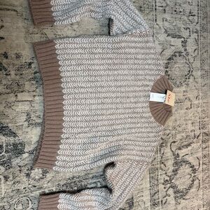 So Me Cream and Brown Cowl Neck Sweater